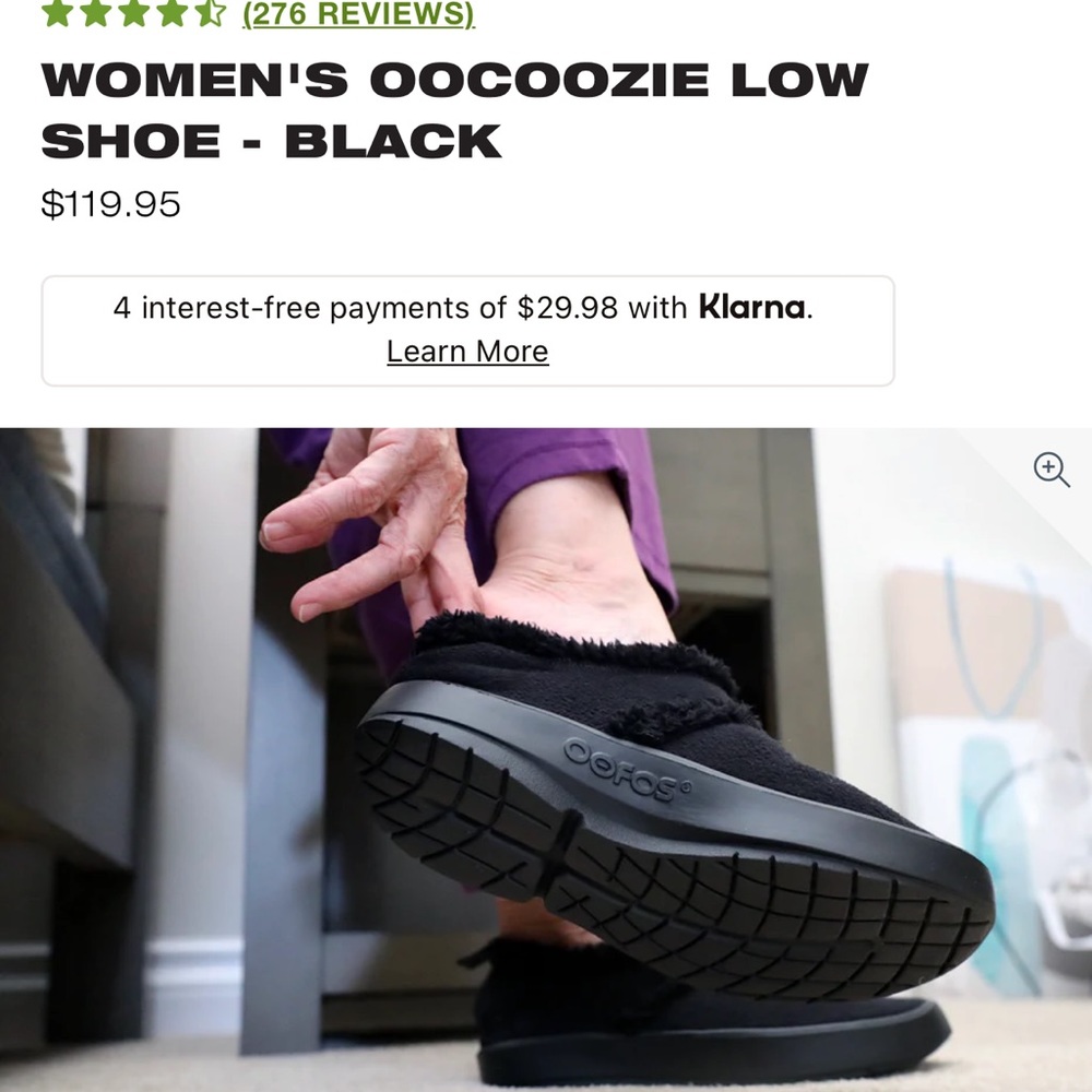Oofos Oocozzie Women’s Low Black Slipper Size 8.5